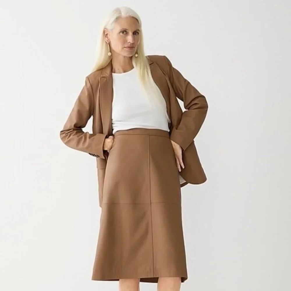Jcrew CollectionAlfie Tan Brown 100% Leather Jacket Blazer, NWT, size 14